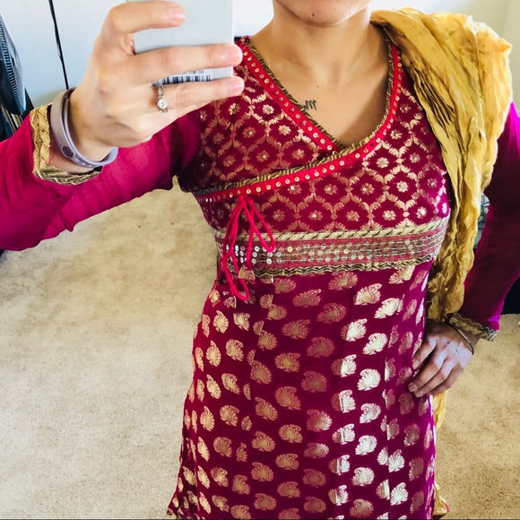 Dresses & Skirts - PARTY STYLE ! Anarkali Magenta Golden Suit